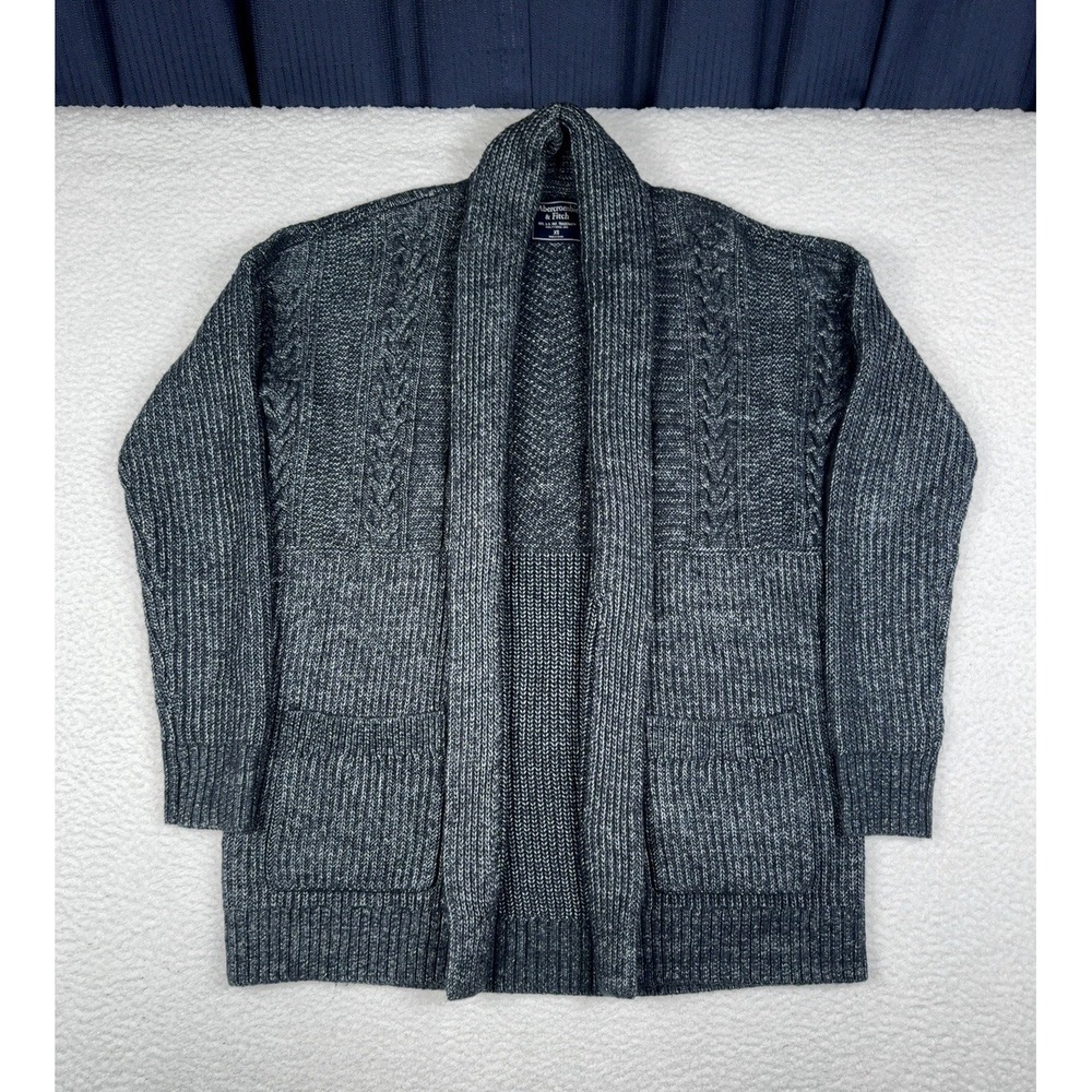 ABERCROMBIE & FITCH Heather Blac Cable Knit Open Front Cardigan - Women's XS
